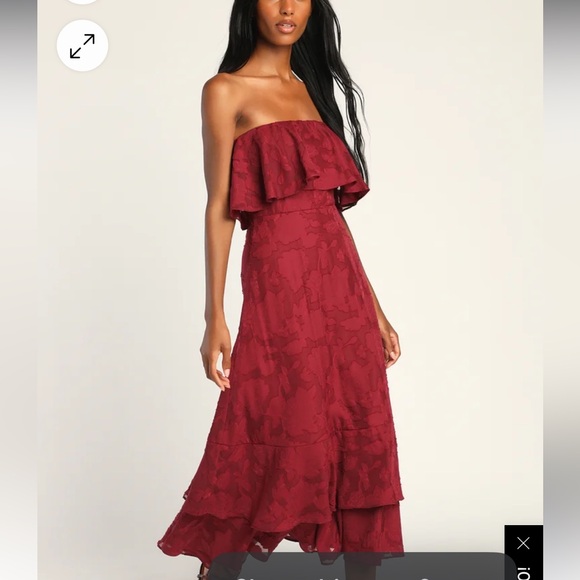 Lulus Love You So Dearly Burgundy Burnout Floral Strapless Midi Dress - Picture 2 of 7